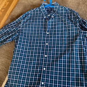J. Crew Navy and Green Flex Washed Button Down